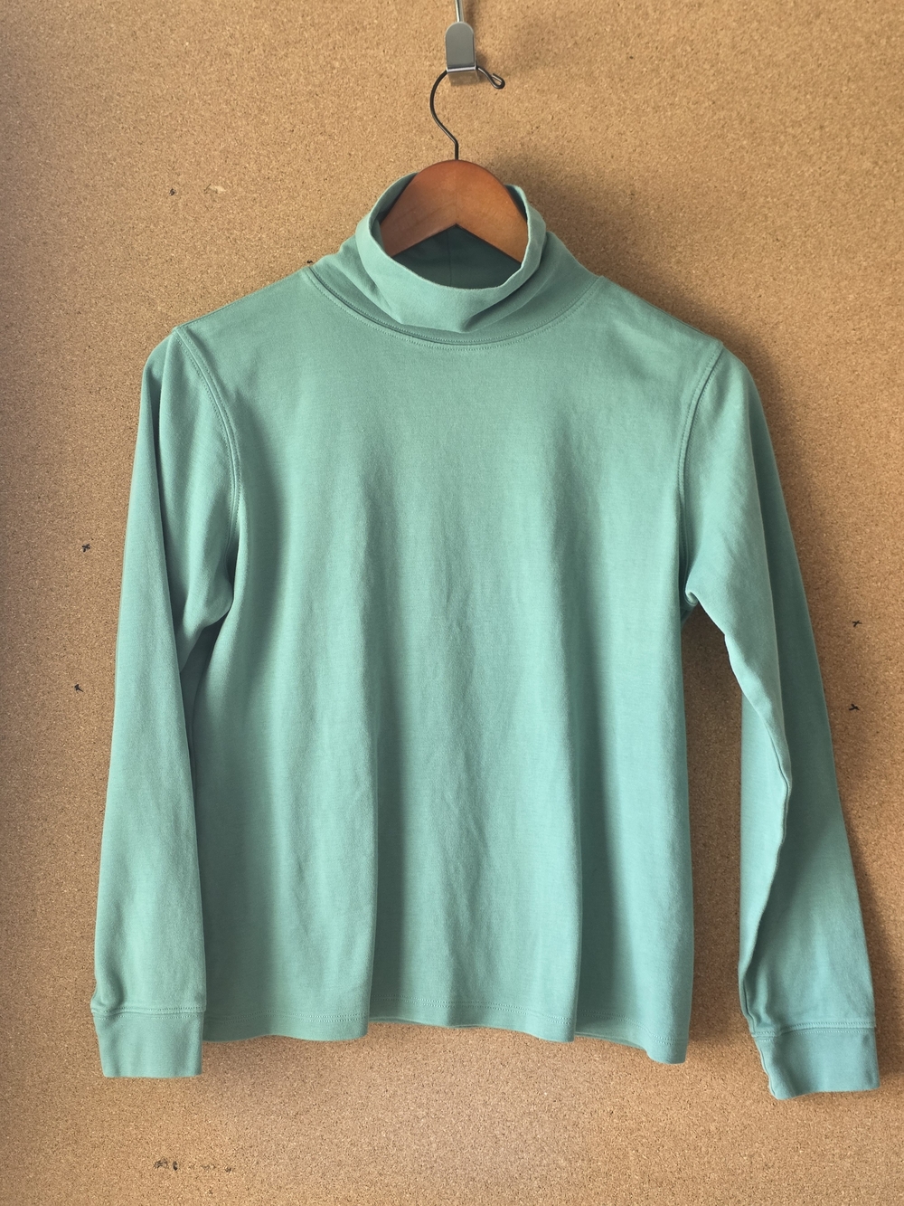 L.L. Bean Women Interlock Turtleneck Top S Reg Green 100% Cotton Classic